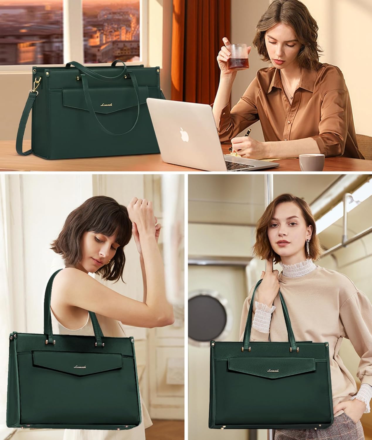 LOVEVOOK Laptop Bag for Women, 15.6 inch Laptop Tote Bag 2-in-1 Professional Work Bag Business Briefcase with Clutch Purse, Waterproof Leather Computer Handbag for Teacher Office Travel