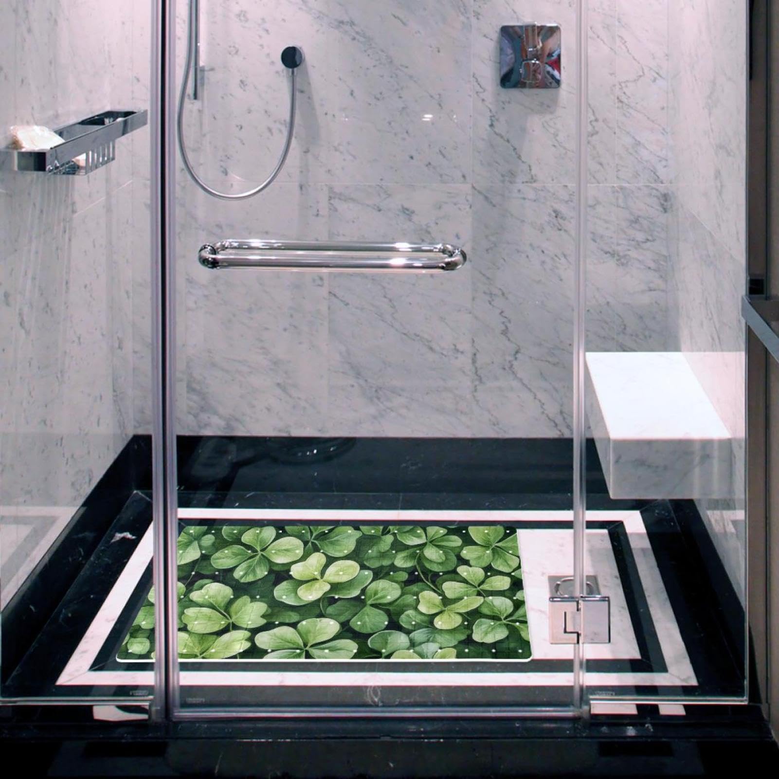 Lucky Four Leaf Lucky Green Clovers Seamless Pattern Bath Mats for Tub Non-Slip, Rectangular Bathtub Mat, Shower Mat with Suction Cups, Machine Washable Bathroom Mat- 39.9 x 70.9 cm