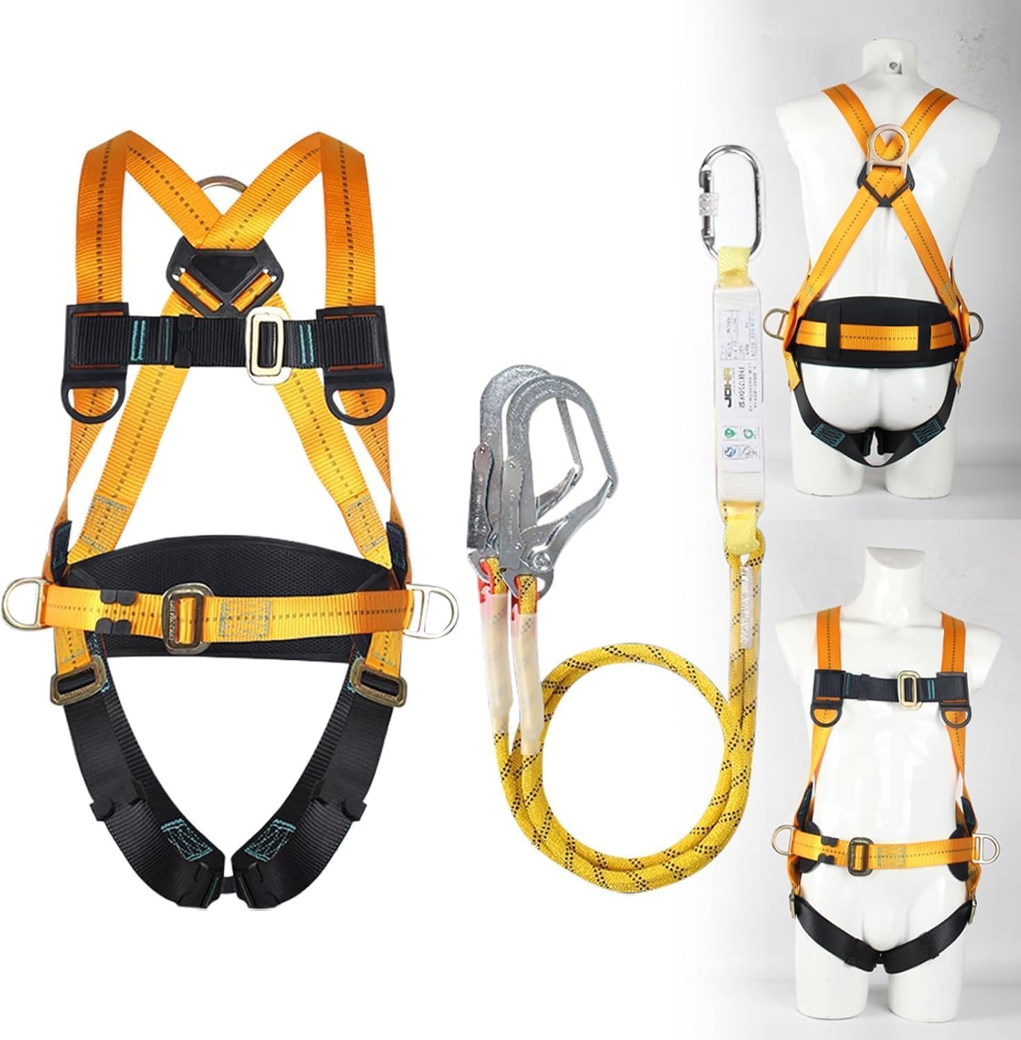 Magicbox Correa de protección contra caídas con soporte lumbar grueso, 190 cm, 150 kg, para escalada de árboles, montañismo, servicio de rescate, protección contra caídas, cinturón de seguridad