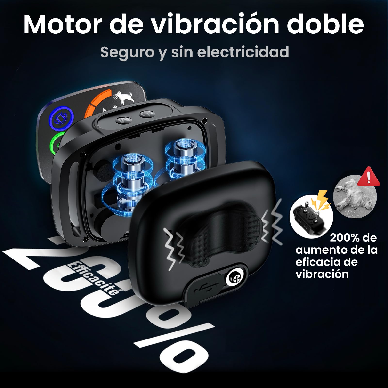Kit de 2 Collares Antiladridos y Antiaullidos para Perros, Modos Sonido/Vibración/Vibración Fuerte, Detección Inteligente de Aullidos y Ladridos, Recargable, Impermeable IP67