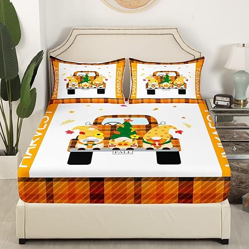 Miniatura 3 de Juego de sábanas de decoración de otoño para niñas y mujeres, juego de sábanas de cosecha de Acción de Gracias, tamaño Queen, sábana bajera