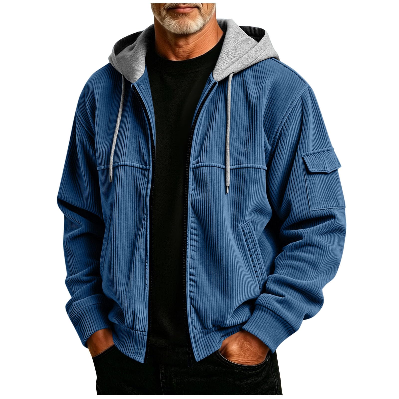 Felpa Uomo Cappuccio Velluto a Coste Felpa Uomo Con Zip e Tasche Casual | Velluto a coste morbido, cappuccio regolabile, chiusura full zip, con tasche leggera, felpa da lavoro uomo
