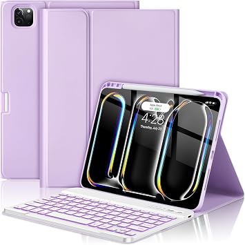HOTLIFE for iPad Pro 11 Inch Case with Keyboard M5/M4, 2025/2024, Magnetic Detachable - 7 Color Backlit Keyboard Case for iPad Pro 11,Wireless Folio Keyboard Case with Pencil Holder