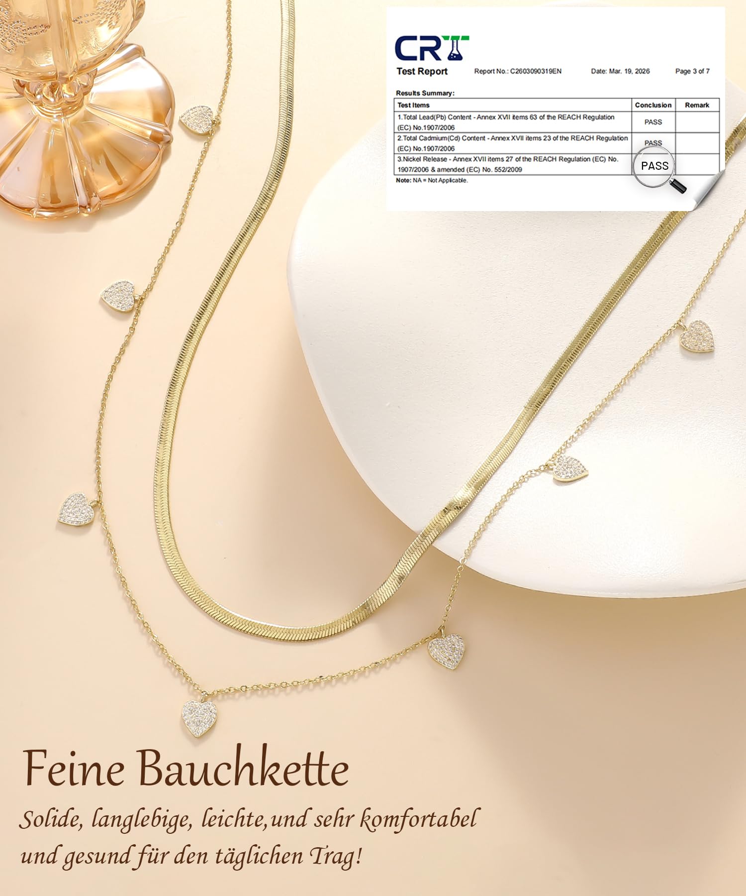 ZOERAY 2 cadenas de cintura doradas resistentes al agua con colgante chapado en oro de 18 quilates para mujer, cadena de cintura multicapa, cadena de cintura dorada, cadena ajustable para el cuerpo