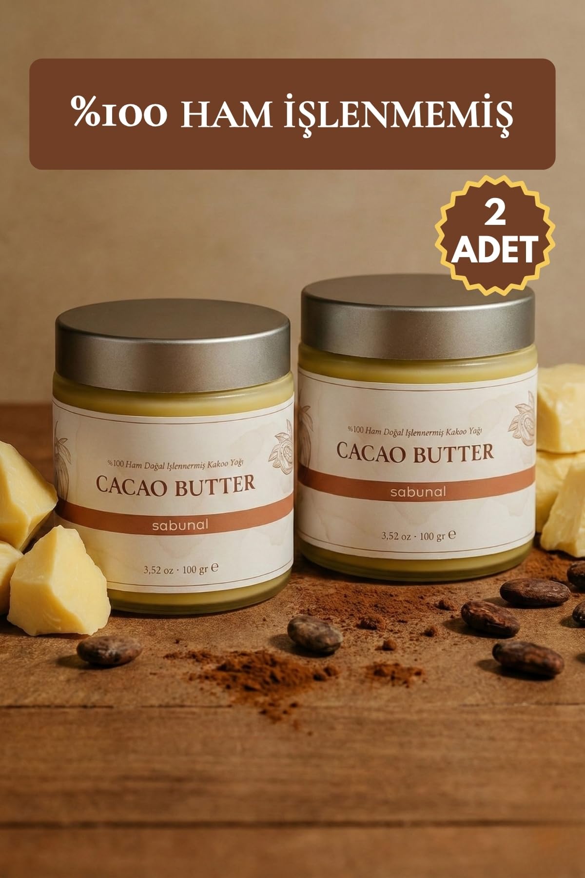 Kakao Yağı Soğuk Sıkım Ham İşlenmemiş 1. Sınıf Kalite%100 Raw Virgin Cacao Butter 100 gr 2 Adet