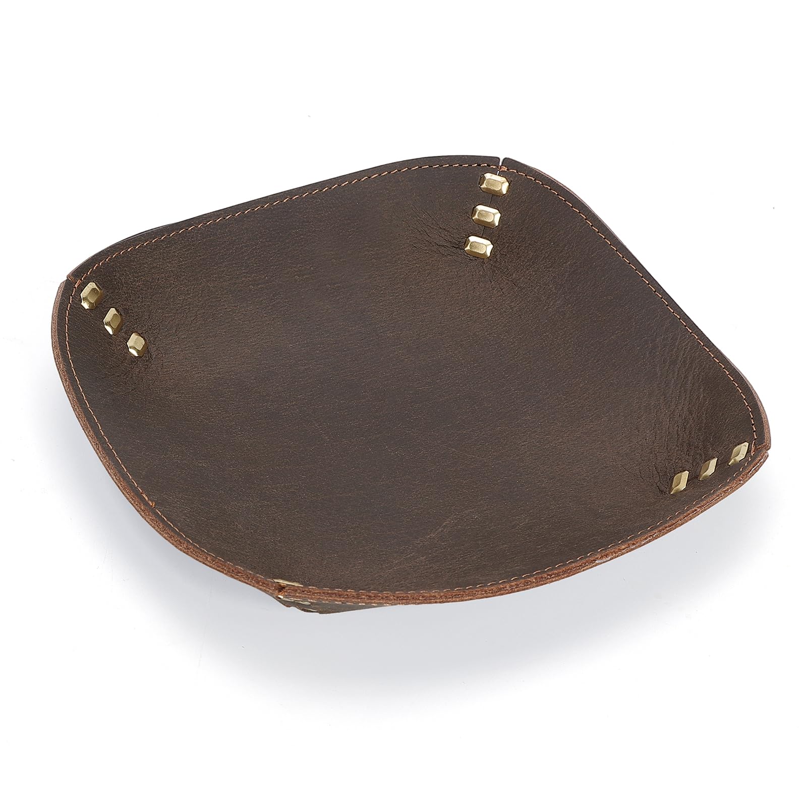 TIDING Vintage Leather Tray Valet Desktop Organiser Brown