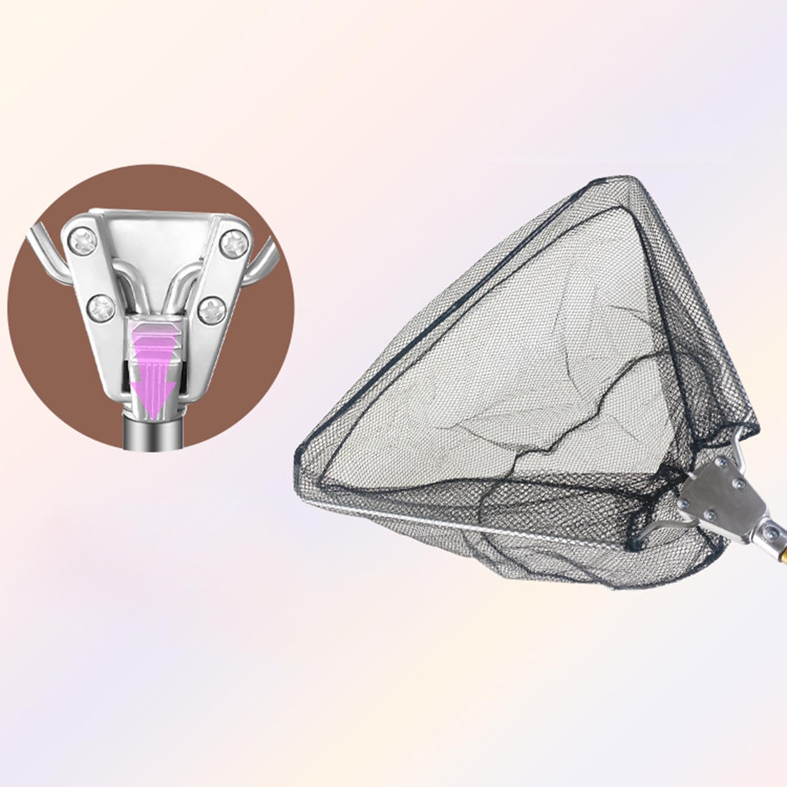 Rete da Pesca con Maglia in Nylon Resistente E Testa Triangolare in Acciaio Inox Rete Pieghevole Portatile per Sbarco Pesci Rete per Rilascio Pescator, 60 cm