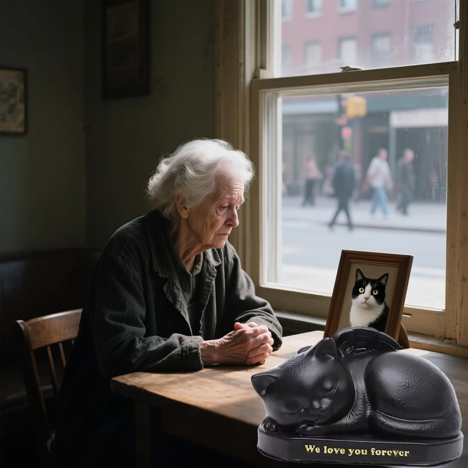 Sleeping Cat Urn for Cat Ashes, Black Resin Cat Statue Memory Box Keepsake Pet Grave Markers Kitten Cremation Cats Memorial Statue Ashes Box Animal Angel Figurine Room Decor Bereavement Gifts