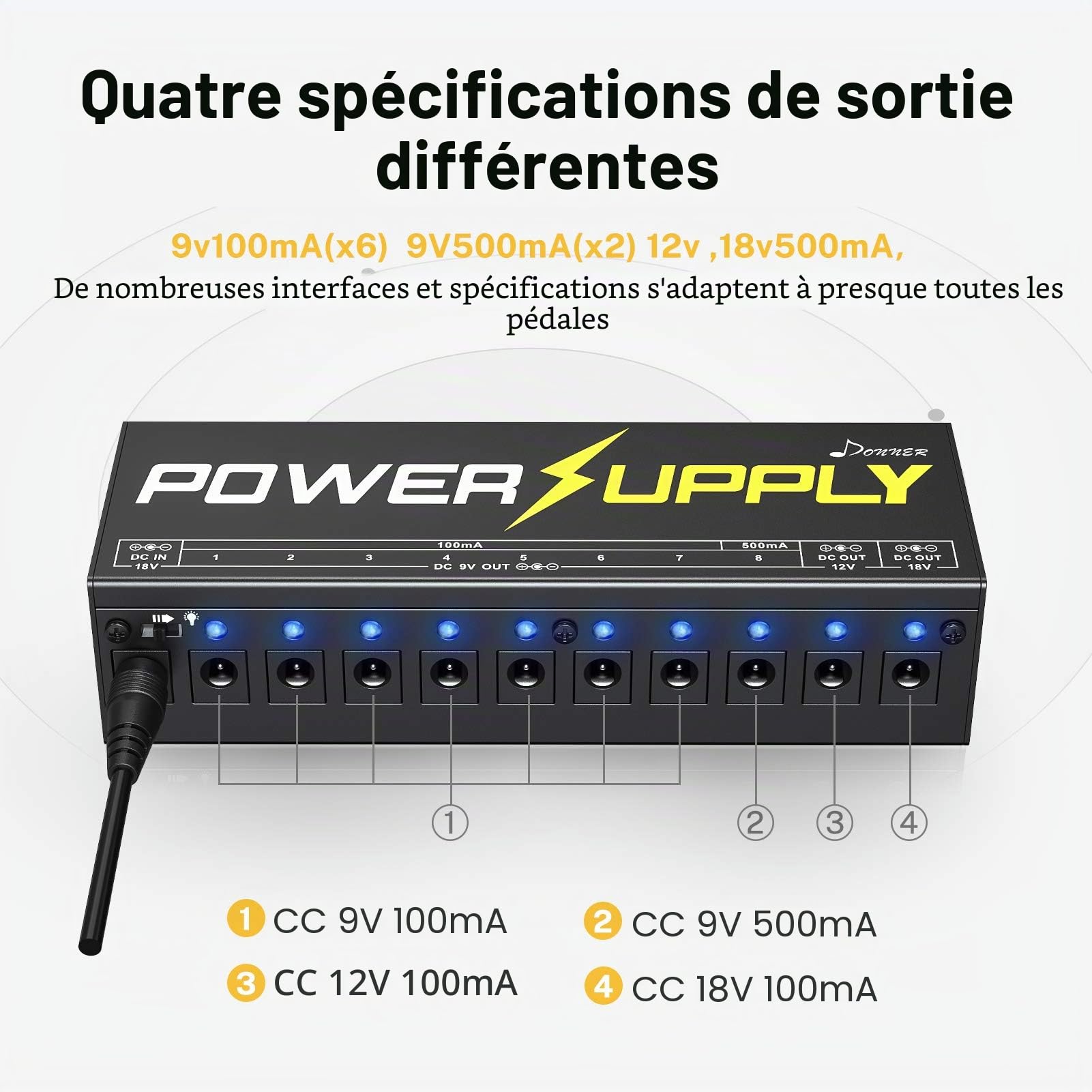 Donner DP-1 10 alimentation pour pédales d'effet guitare à sortie isolée