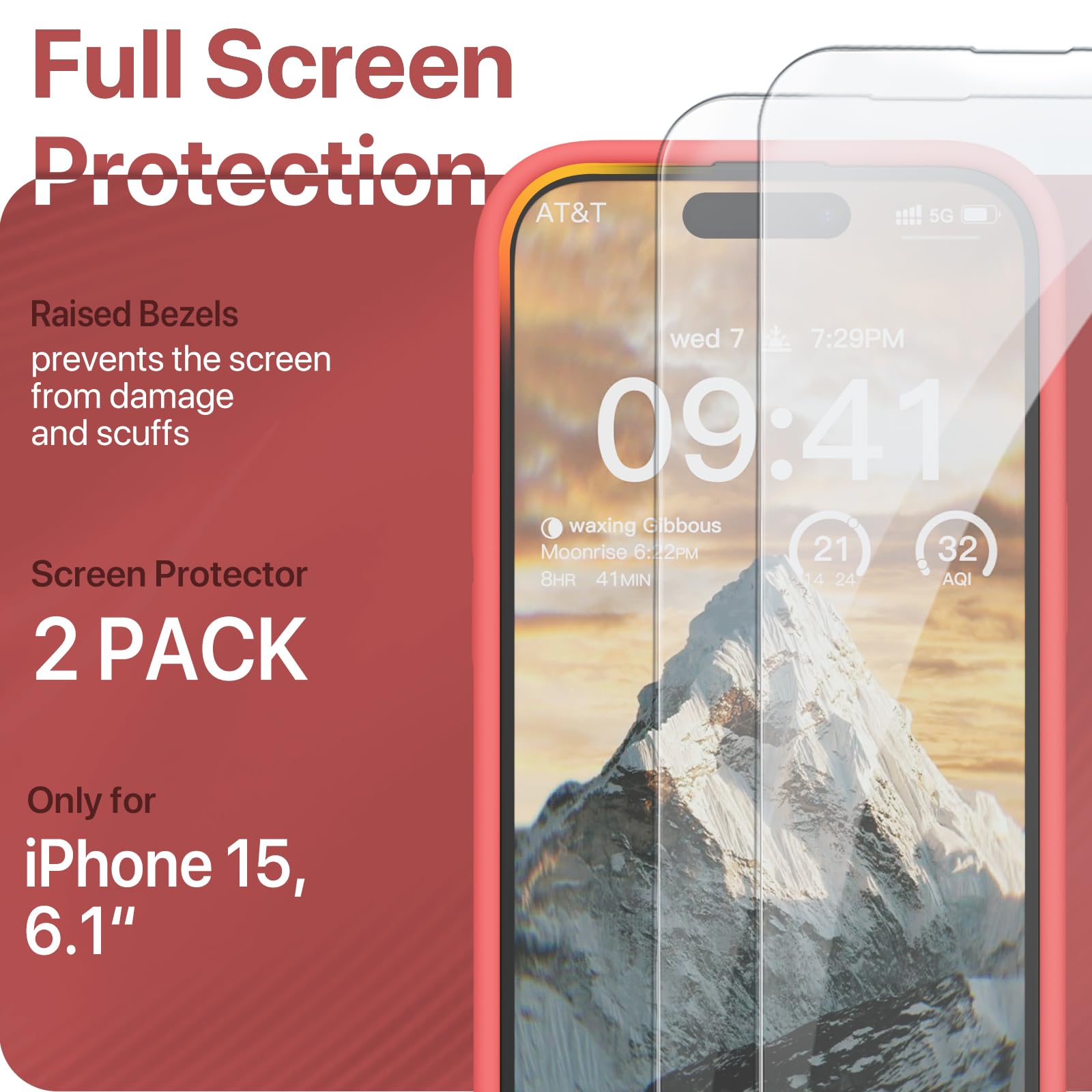 GOODVISH 3 in 1 Silicone Cover per iPhone 15 6.1" (2023), Custodia con 2 Pellicola Protettiva, Case per Cellulare Ultra Sottile Antiurto Resistente [Protezione Fotocamera], Pomelo Rosso