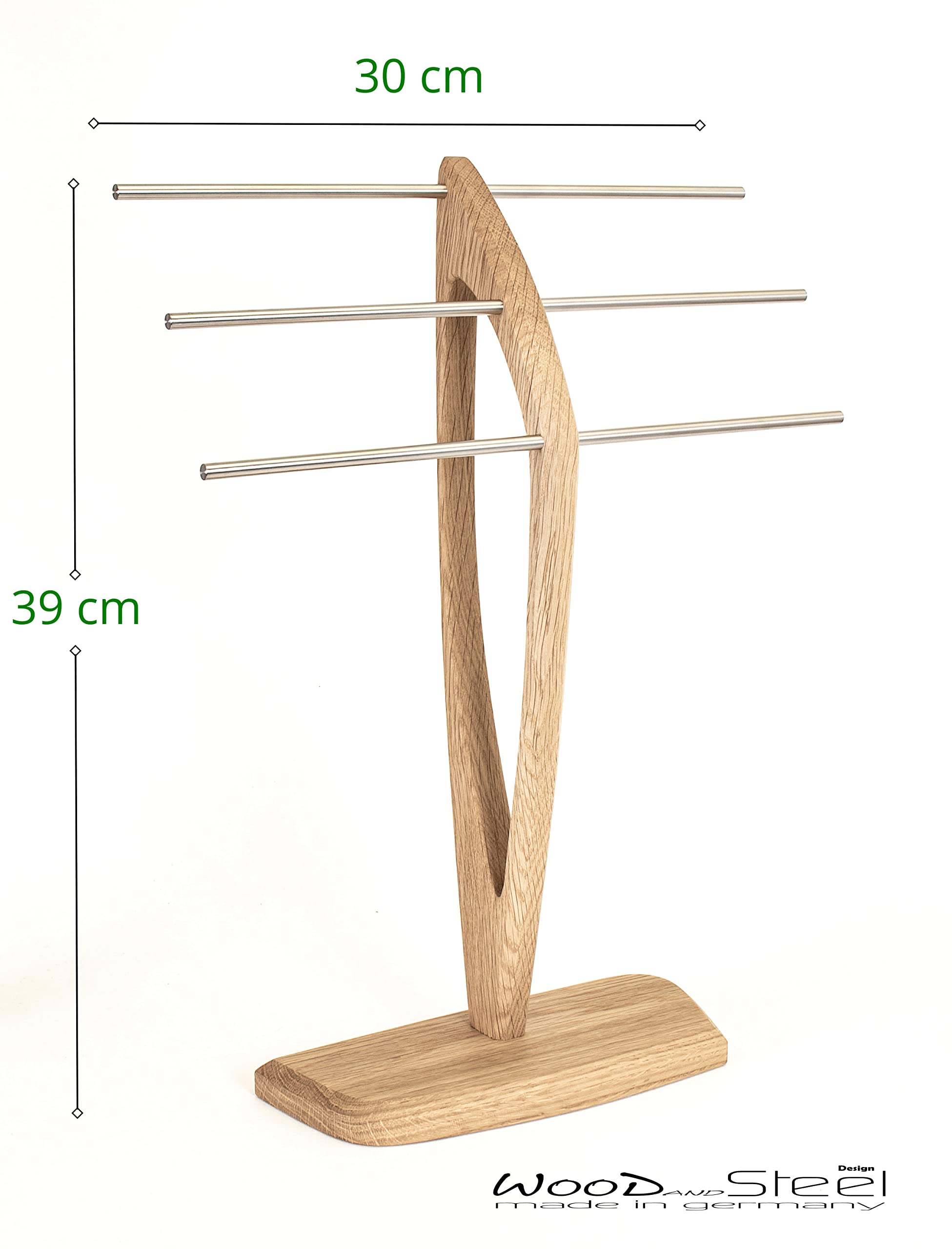 Wood and Steel Design Schmuckbaum – Schmuckhalter für Ketten, Ohrringe und Armbänder – Eichenholz Massiv Natur Geölt – Handmade in Germany