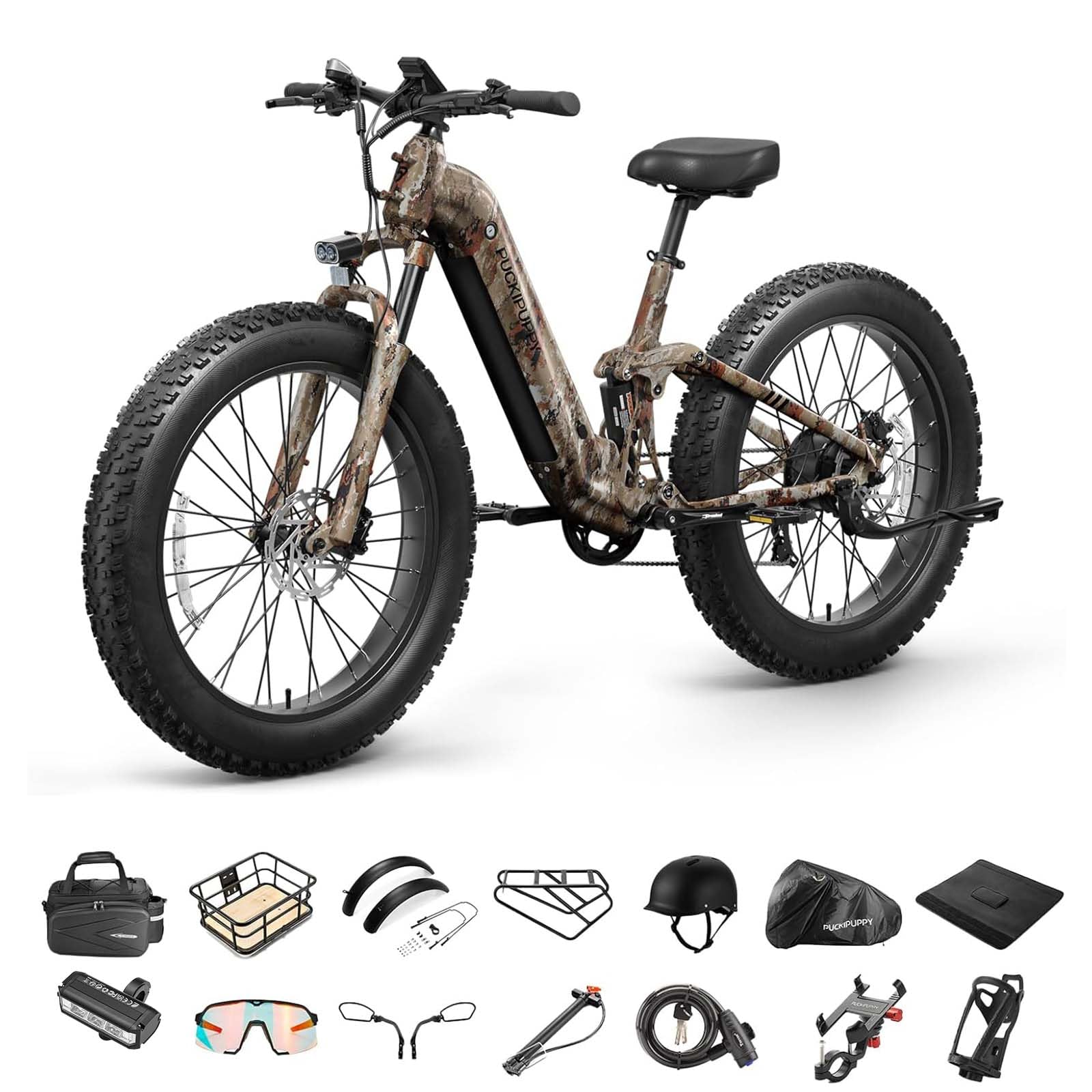 Ebike+A Luxury Accessory Pack, Electric Bike for Adults 960W, 48V 20AH Battery Adult Electric Bicycles, 26" Fat Tire Full Suspension Step-Thru Ebike,