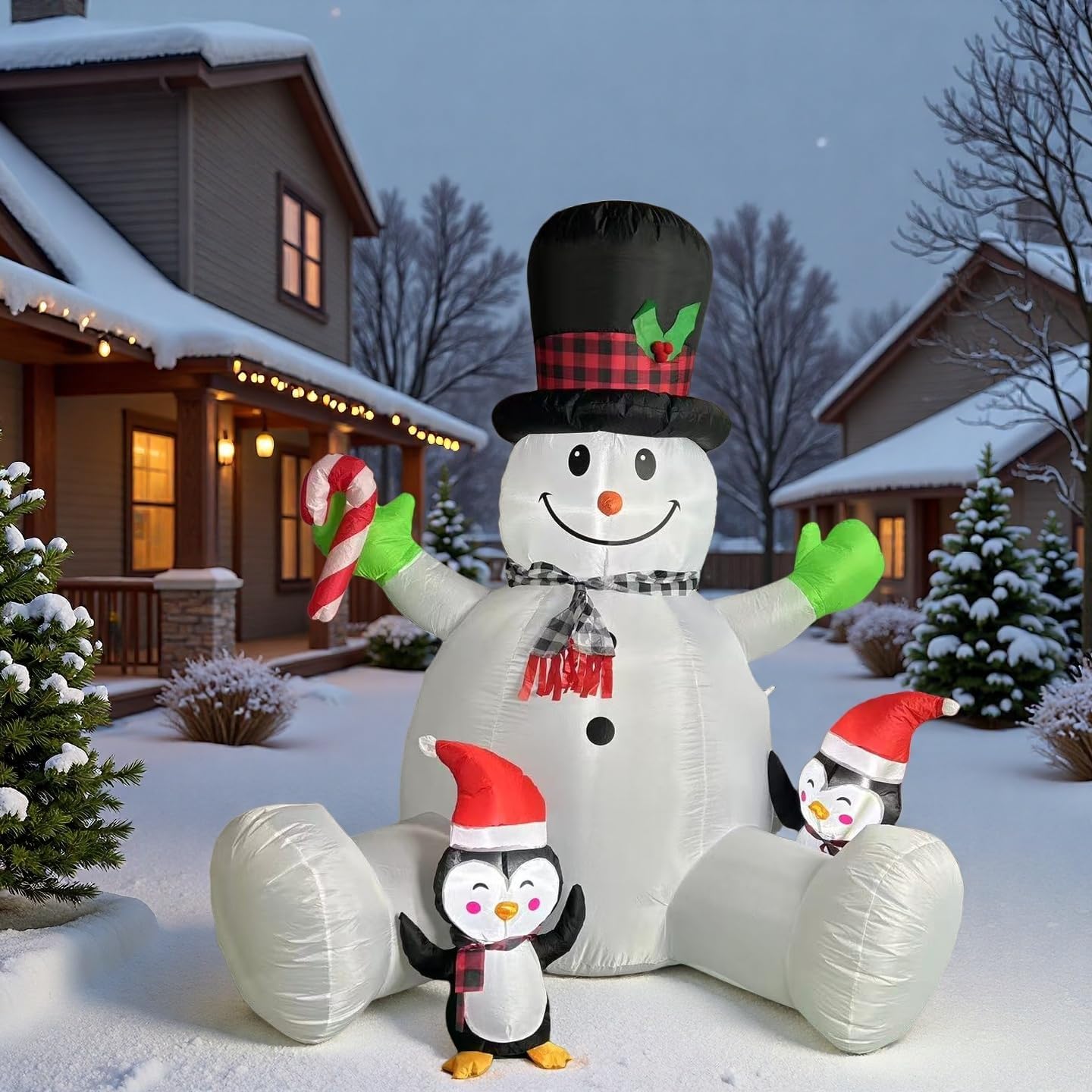 7 FT Inflatable Christma Decorations, Inflatable Snowman with Penguins, Christmas Blow Ups Yard Decorations with Colorful LED Lights, Christmas Inflatables for Garden Lawn Xmas Holiday - Image 2
