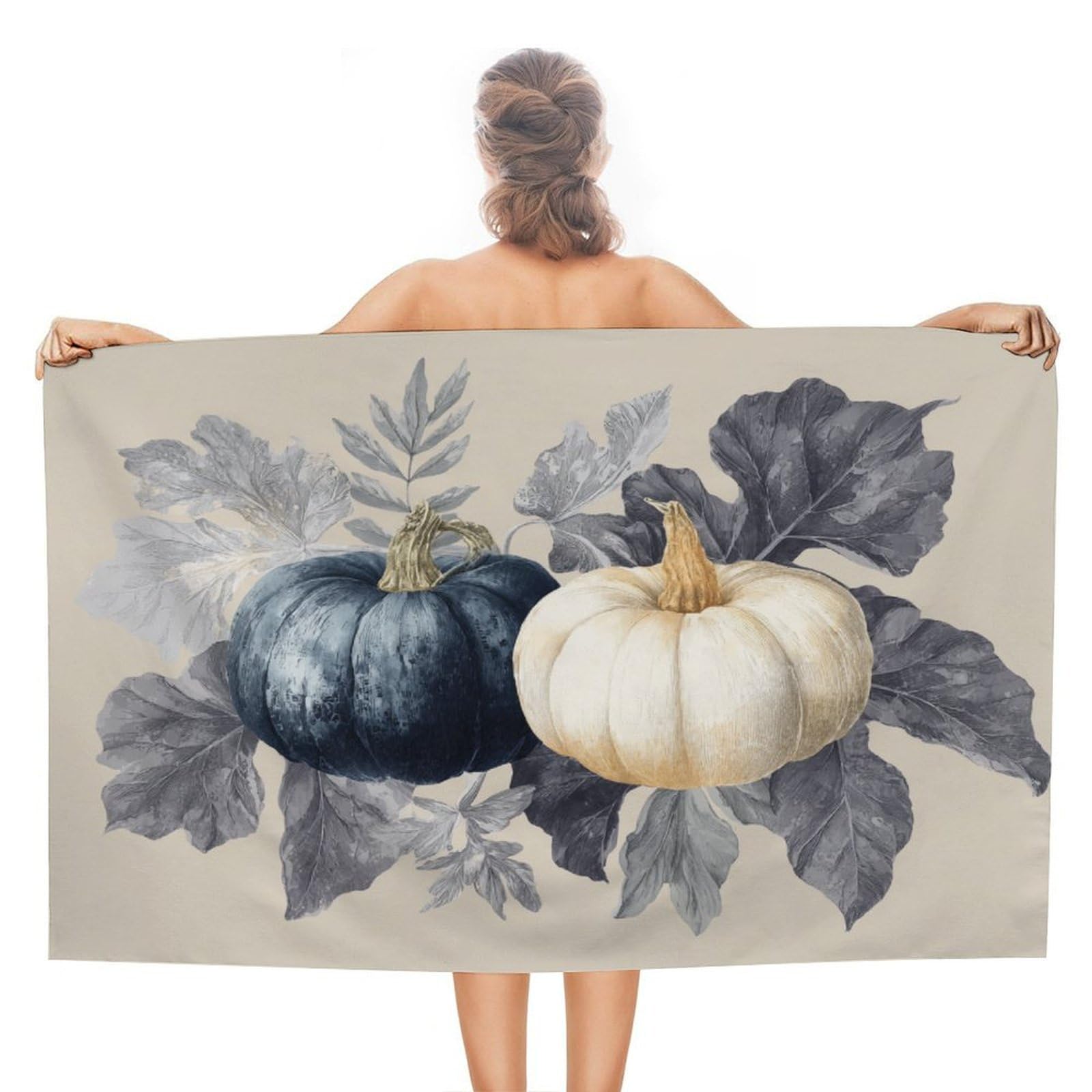 LSRCPD Black And White Pumpkins Beach Towel Sand Free Microfiber Large Shower Towels Multipurpose Absorbent for Bathroom Pool 130x80 CM