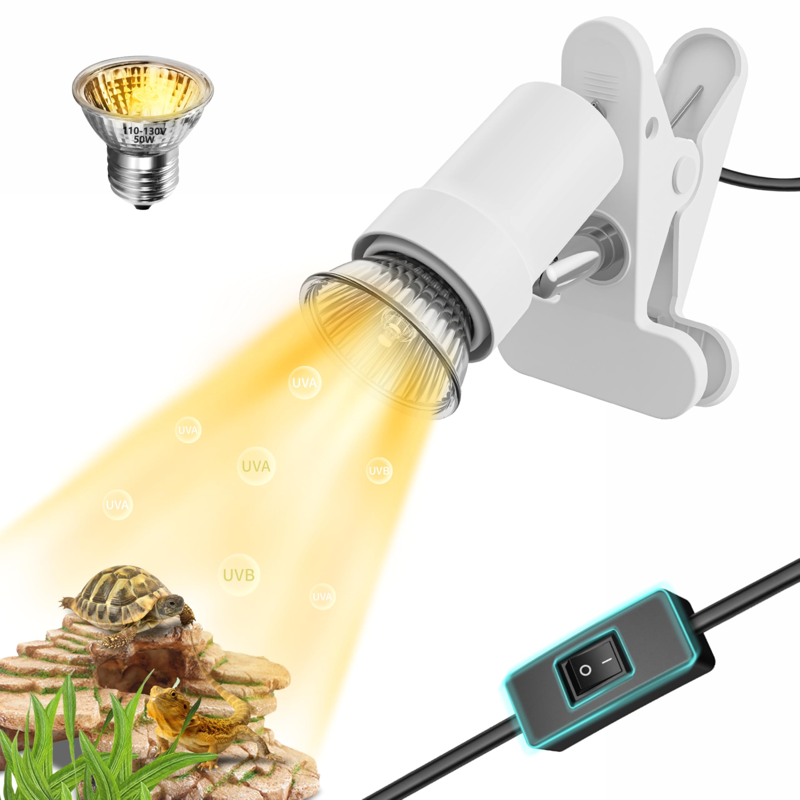 GOZILLA Reptile Heat Lamp, Turtle Lamp with 50W UVA/UVB Turtle Light Bulb, 360°Rotatable Clip Reptiles Basking Light for Amphibian and Reptile Tanks, Terrariums, Cages.(Black) — view 12