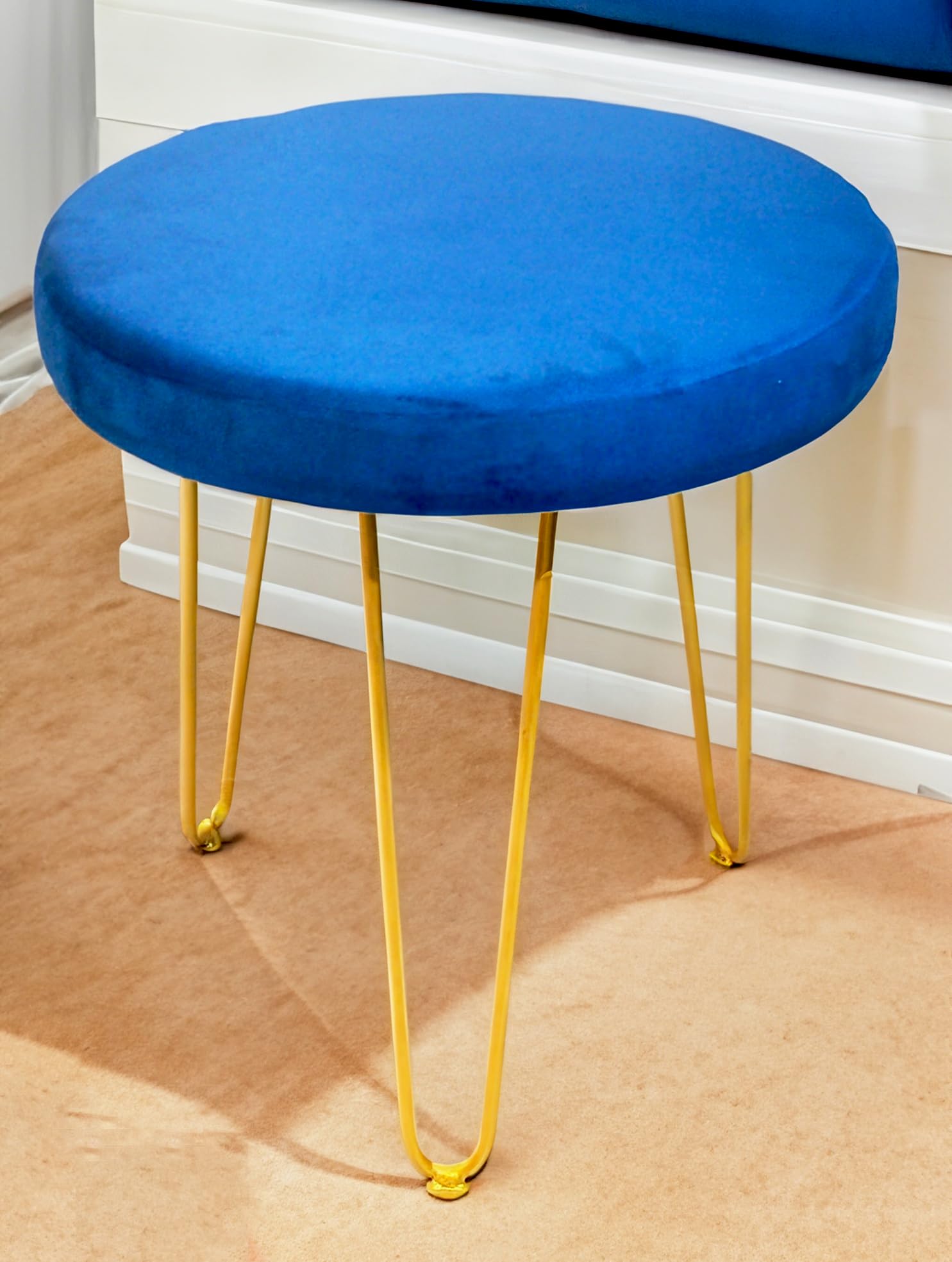 HENNINGS Ottoman Stool Pouffes for Living Room Sitting | Metallic Side Puffy Foot Stool Home Furniture | 16 Inches Round x 18 Inches Height (3S-OTTO-Blue)