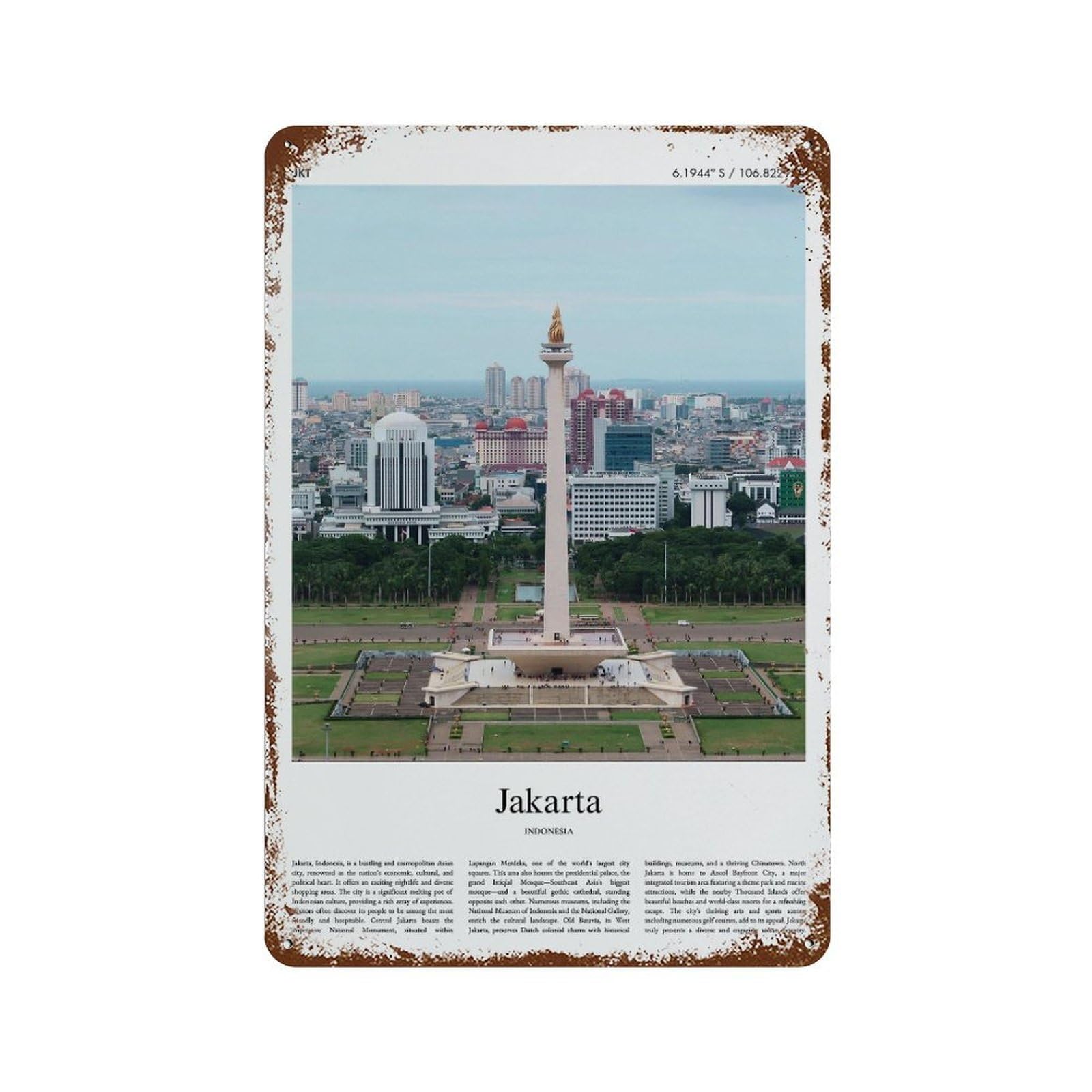 xiaoxiaoshen Jakarta Indonesia City Scenery Wall Decor Art Metal Tin Poster Modern Home Decor Art Home Bar Shop Decorations Vintage Sign 30x20cm
