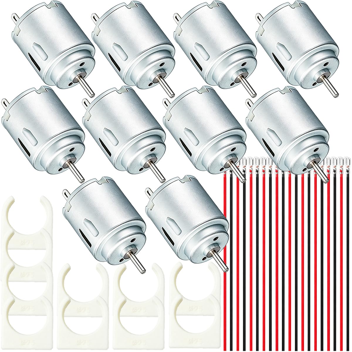 JYUDAUFU 10 Pcs Micro DC Motor 140 1.5-6V 5000-20000RPM High Torque Cylinder Magnetic Electric Mini Engine with Plastic Motor Holder, Spring Wire, for RC Boat Airplane Toys Model DIY Hobby