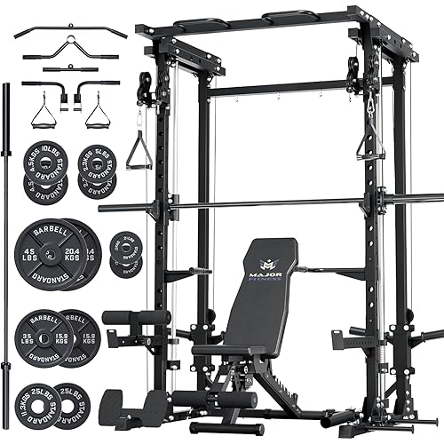 MAJOR FITNESS Drone3 Smith Machine, All-in-One Home Gym Power Rack with Cable Crossover, Pull-Up Bars, T-Bar & Squat Station, Heavy-Duty Full-Body Workout for Strength Training
