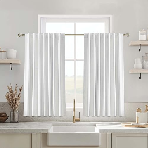 Miniatura 25 de UHITECH - Cortinas opacas de 84 pulgadas de largo, juego de 2 paneles de lino natural, 100% opacas, cortinas negras para dormitorio, sala de estar,