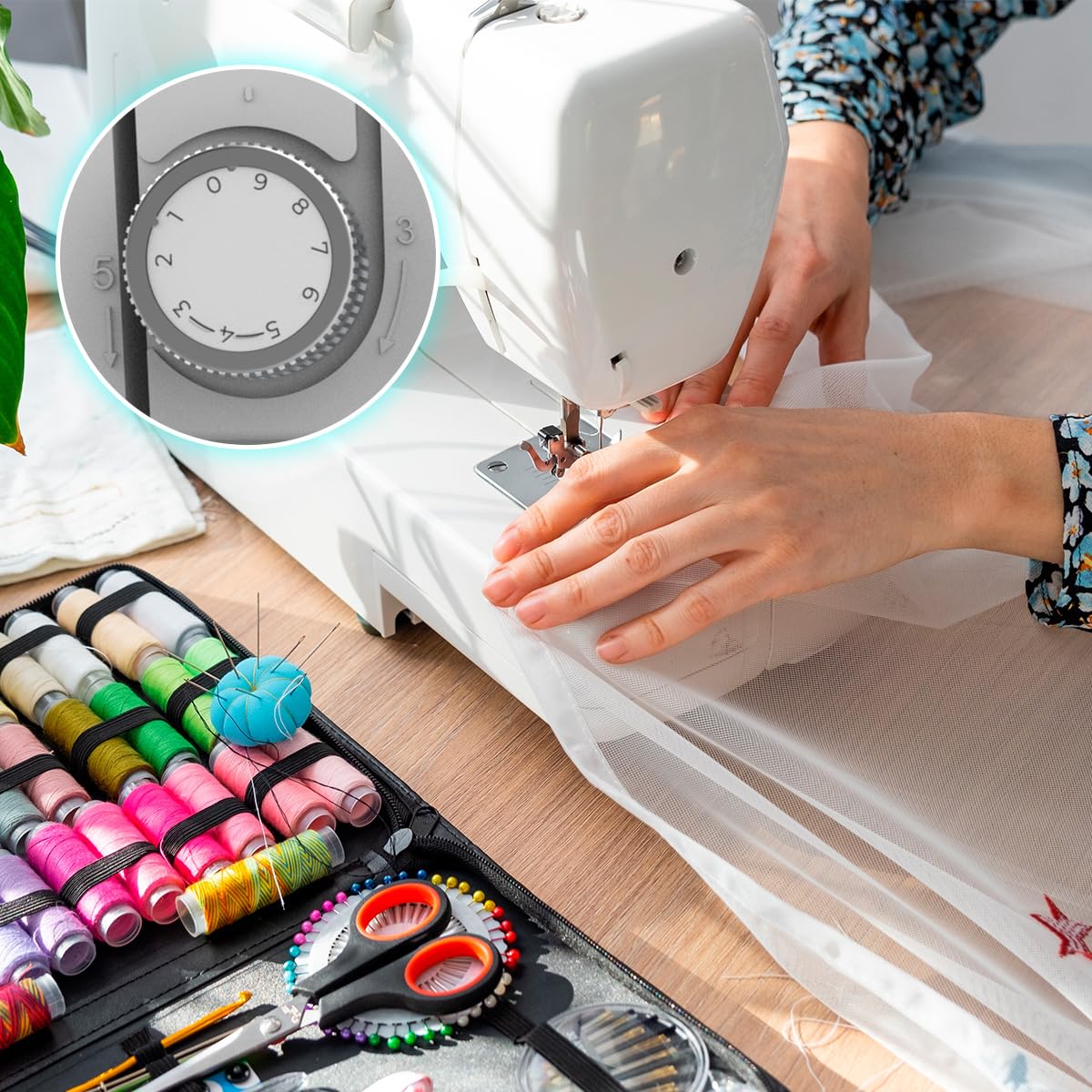 Cecotec Elektryczna maszyna do szycia BelleCouture 1500. 15 ściegów do szycia, początkujący, 4-suwowy ręczny Ojal, regulowane napięcie, LED, akcesoria w zestawie, idealna dla początkujących