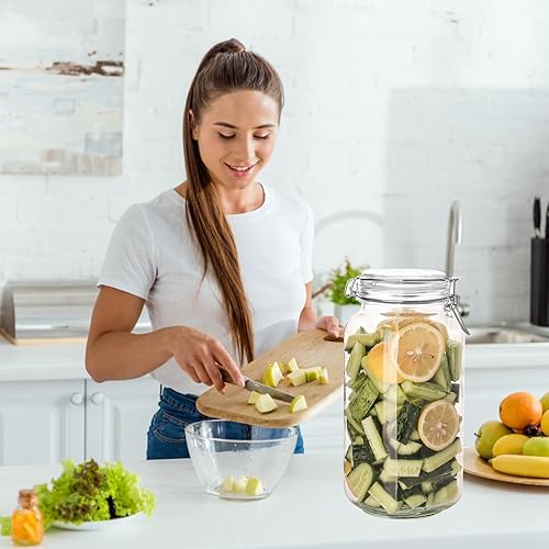 Miniatura 6 de Paquete de 3 tarros de vidrio Mason de 78 onzas con tapas de abrazadera, grandes recipientes herméticos transparentes para almacenamiento de