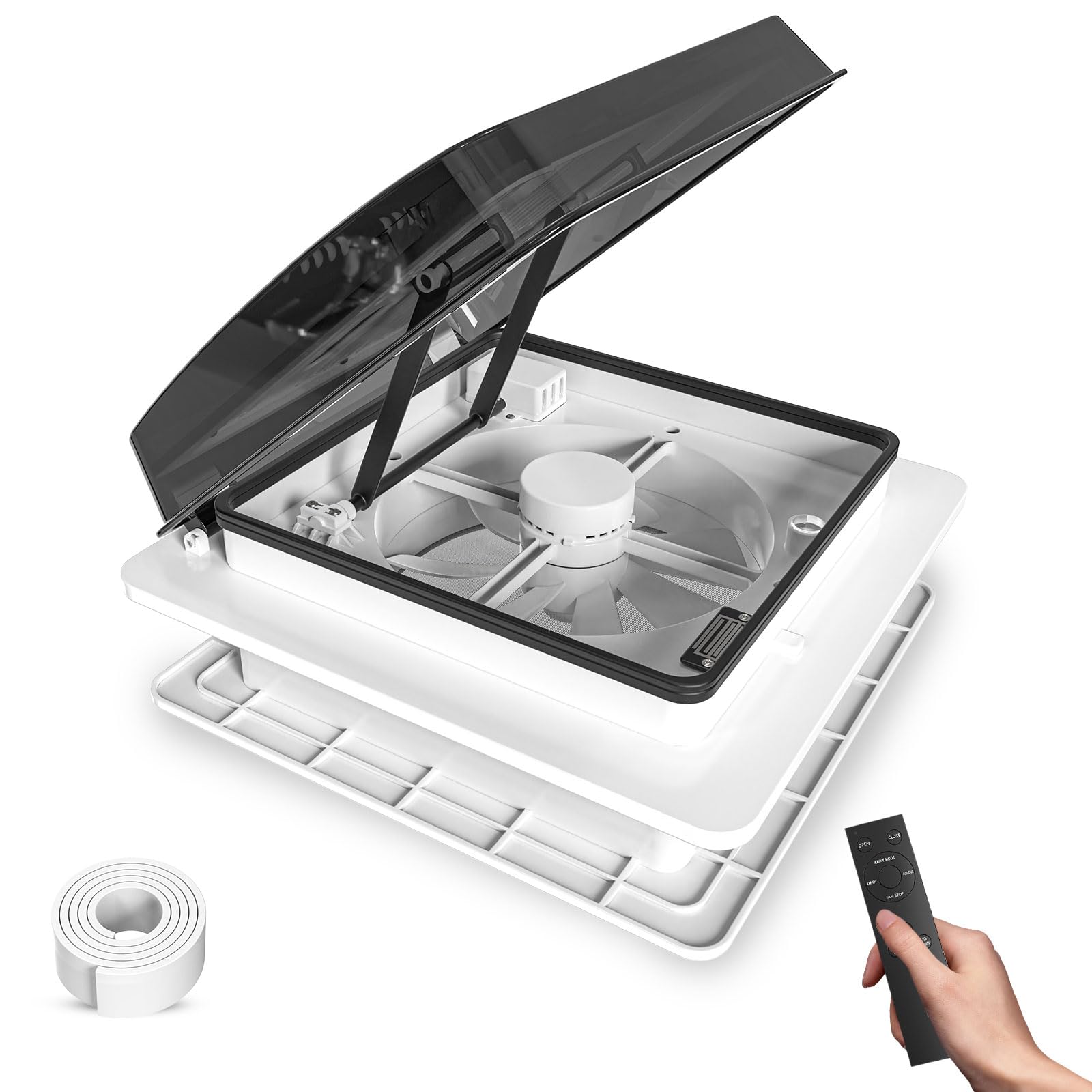 2012 Air Max 14" Vent RV Roof Vent Reversible Exhuast Fan, Ultra Low Sound RV Air Ventilation Ceiling Fan 12V Remote with Rain Sensor