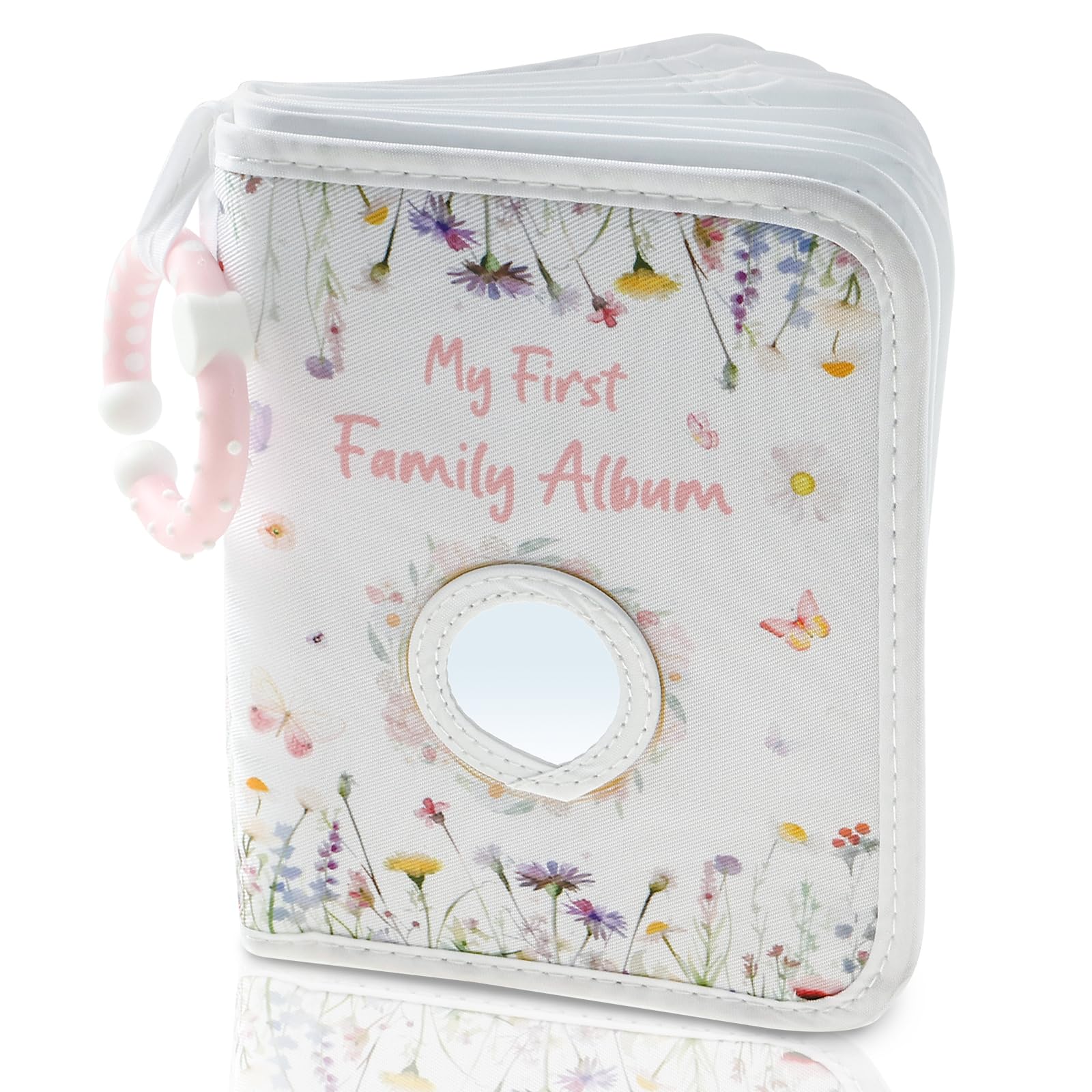 Baby Photo Album Soft Book with Hook Mirror, Babys First Photo Album Hold 17 6x4 Photos Present