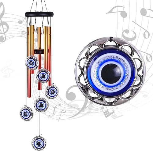Miniatura 14 de Campanillas de viento azules con ojo malvado de elefante para decoración exterior, atrapavientos móvil con ojo malvado, campanillas de viento con