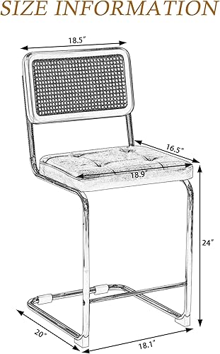 Miniatura 6 de Alunaune Juego de 2 taburetes de bar marrón de mediados de siglo de 24 pulgadas, de ratán natural, sillas de cocina, sillas de comedor laterales