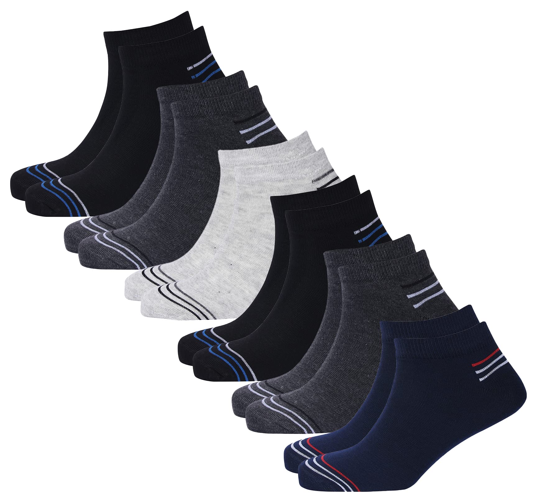 Premium Cotton Ankle Socks for Men and Women - Free Size, Solid, Pack of 6 (Multicoloured)