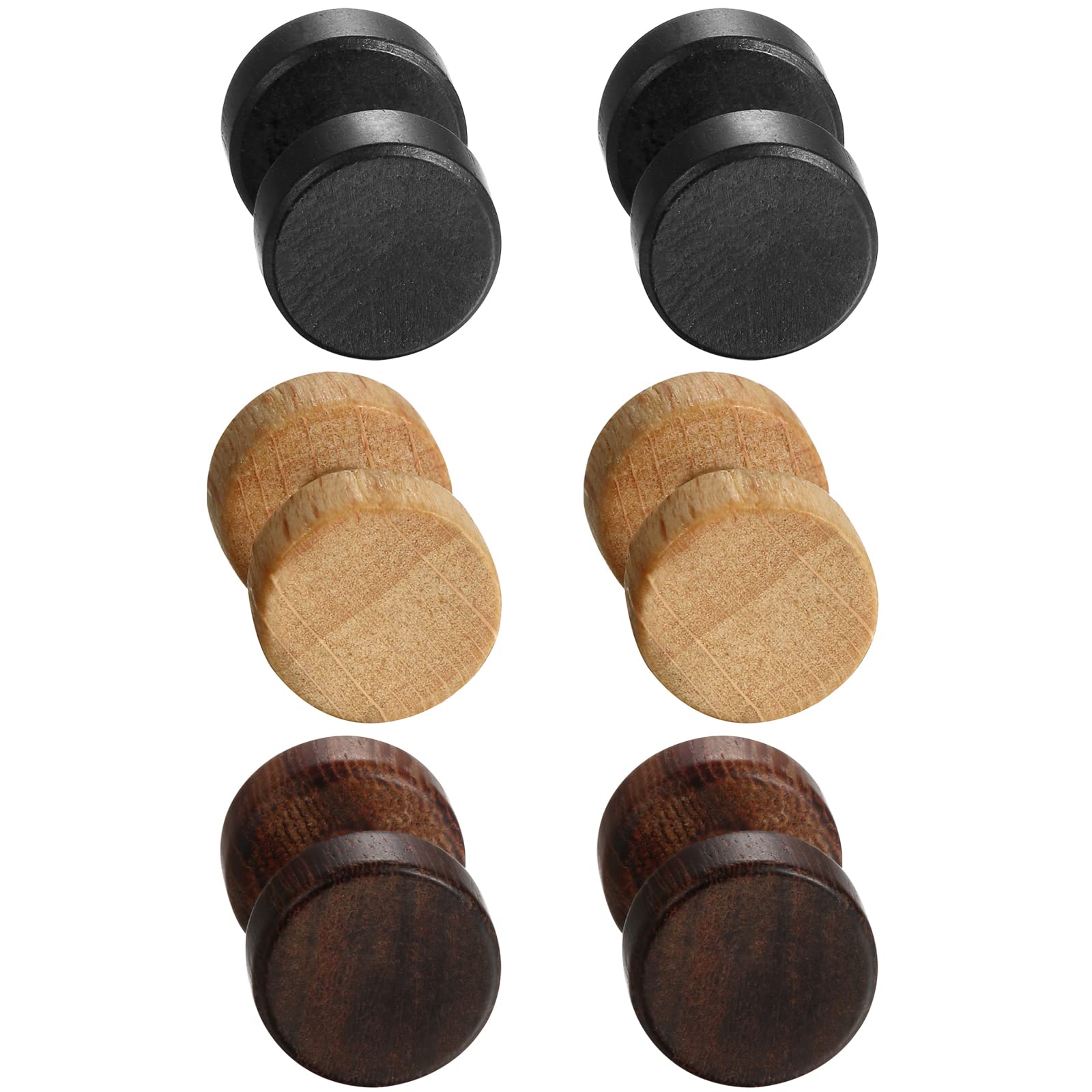 Cupimatch Hombres y Mujeres Pendientes - Madera Studs Botones - Juego de 6 Pendientes de Madera Marrón Negro Titanio Pin Insertar Pendientes Regalo Joyería 10mm