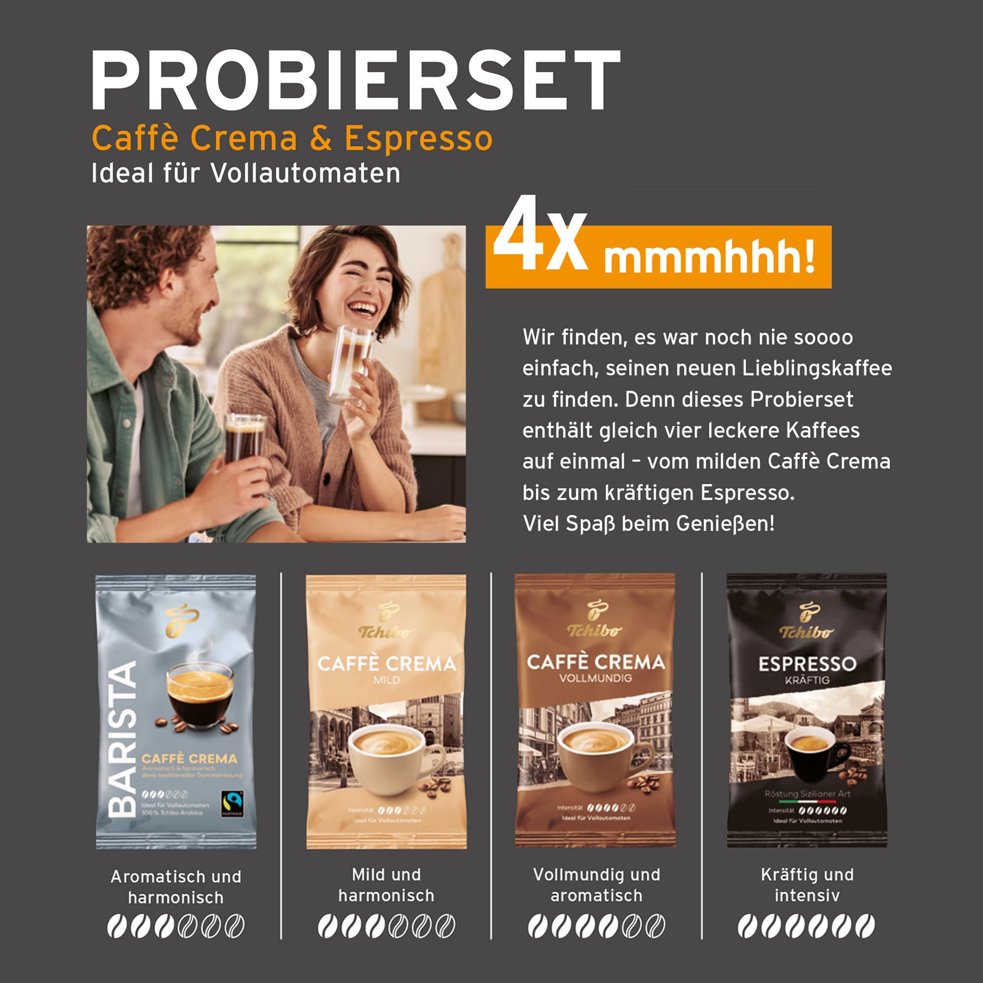 Tchibo Kaffeevollautomat Esperto Latte mit Milchaufschäumfunktion für Caffè Crema, Espresso und Milchspezialitäten, Anthrazit - INKLUSIVE Kaffeeprobierset GRATIS