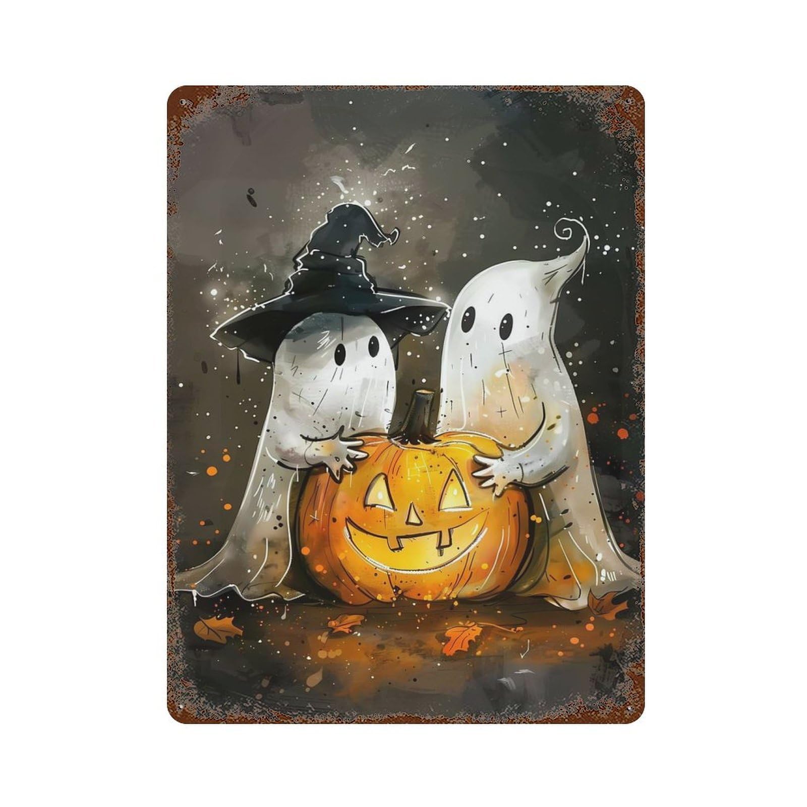 Ghosts Pumpkin Halloween Rusty Metal Tin Sign 15.7"x11.8", Ideal for Patio, Garden Room And Bar Decor