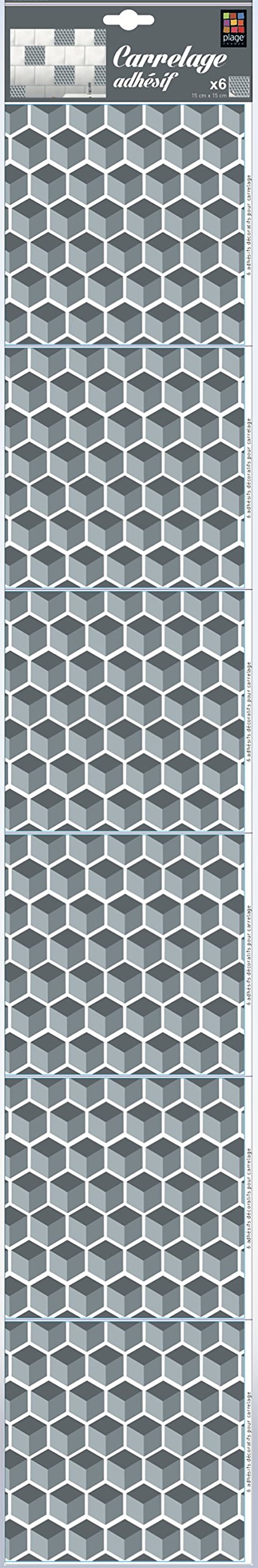 PLAGE Smooth - Tiles Tile Stickers Honeycomb [6 Sheets 15 x 15 cm], Vinyl, Colourful, 15 x 0.1 x 15 cm