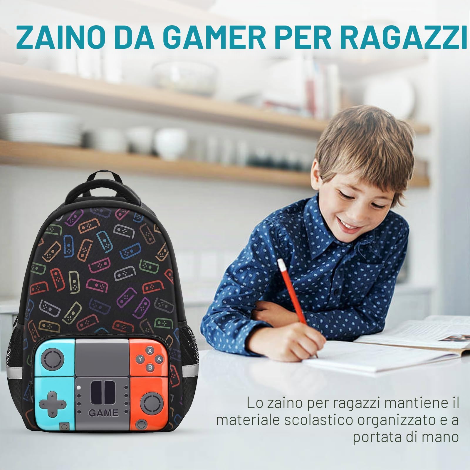 Beaulyn School Backpack For Boys,Kids Gamer School Bag For Elementary Middle Primary Student,17″Video Game Rucksack For Laptop