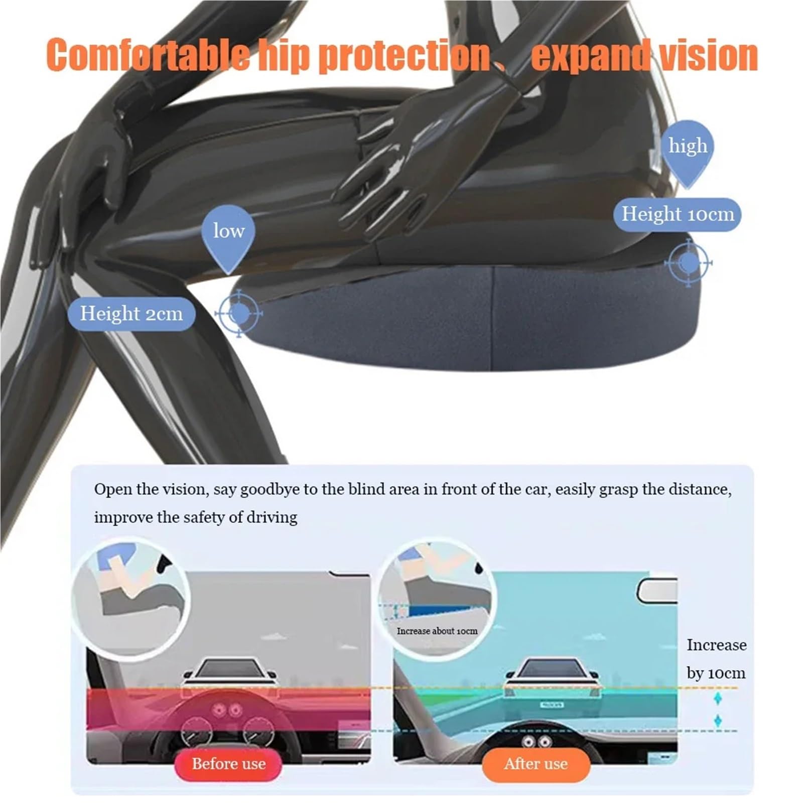 Cuscino Per Auto Sedile conducente principale for auto, cuscino di rialzo in memoria ortopedico antiscivolo, comodo for sedia da ufficio(GREY_FOAM_ONLY 1PC)