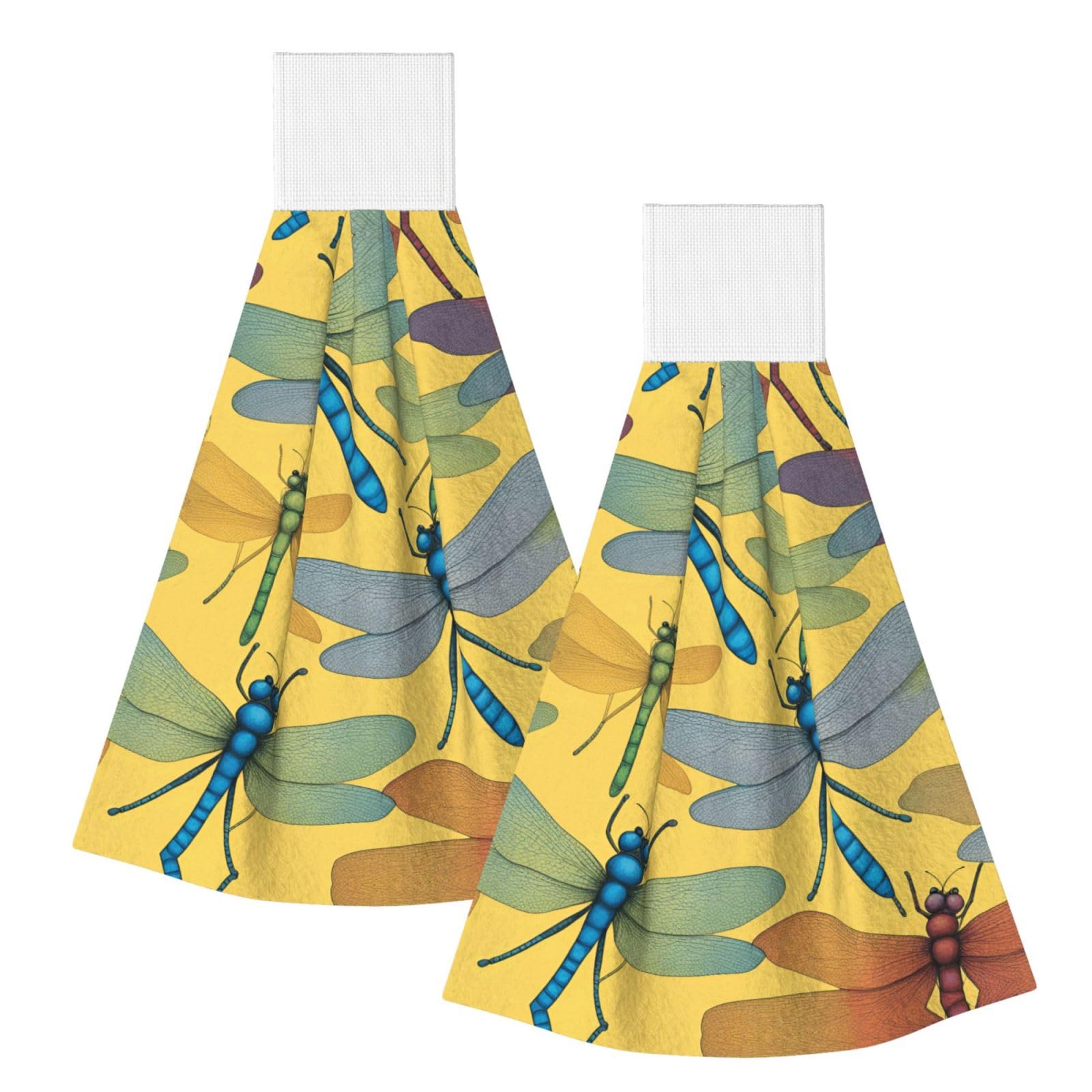 DUWAA Colorful Dragonfly Print Hanging Hand Towel Quick Dry Bathroom Towel Soft Kitchen Towel