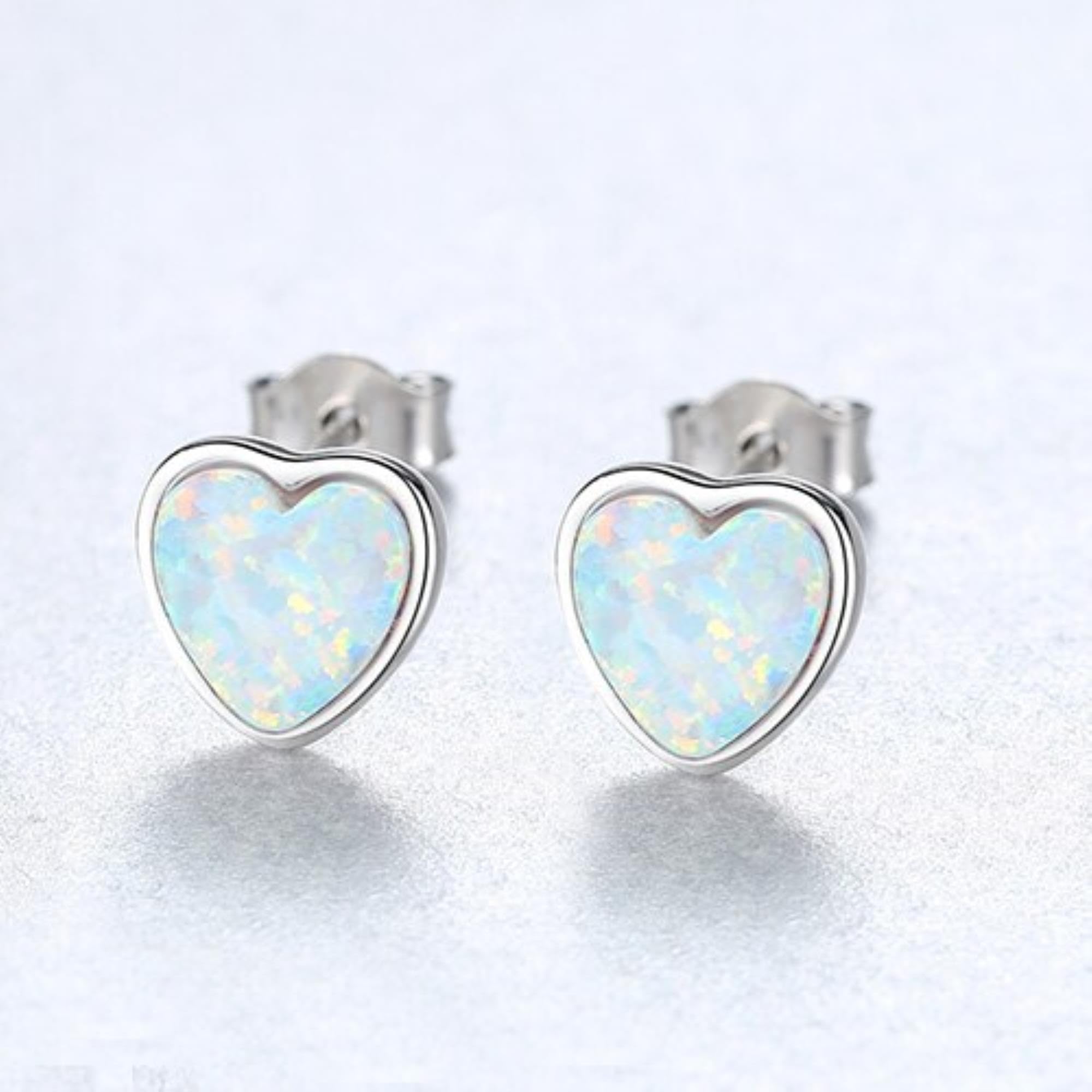 Sterling Silber schöne blau grün weiß Herz Opal Ohrstecker für Frauen Verlobung Hochzeit edlen Schmuck Geschenke