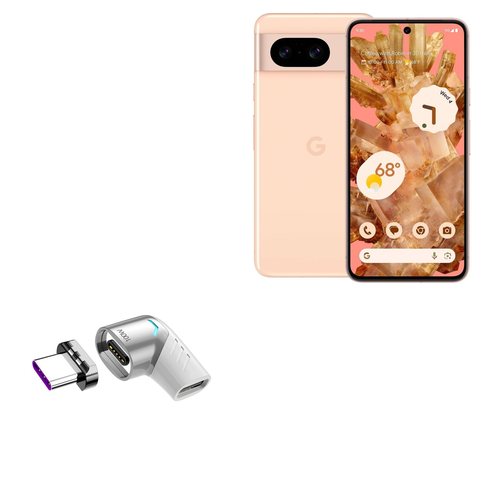 BoxWave Adapter Compatible with Google Pixel 8 - MagnetoSnap PD Angle Adapter, Magnetic PD Angle Charging Adapter Device Saver - Metallic Silver