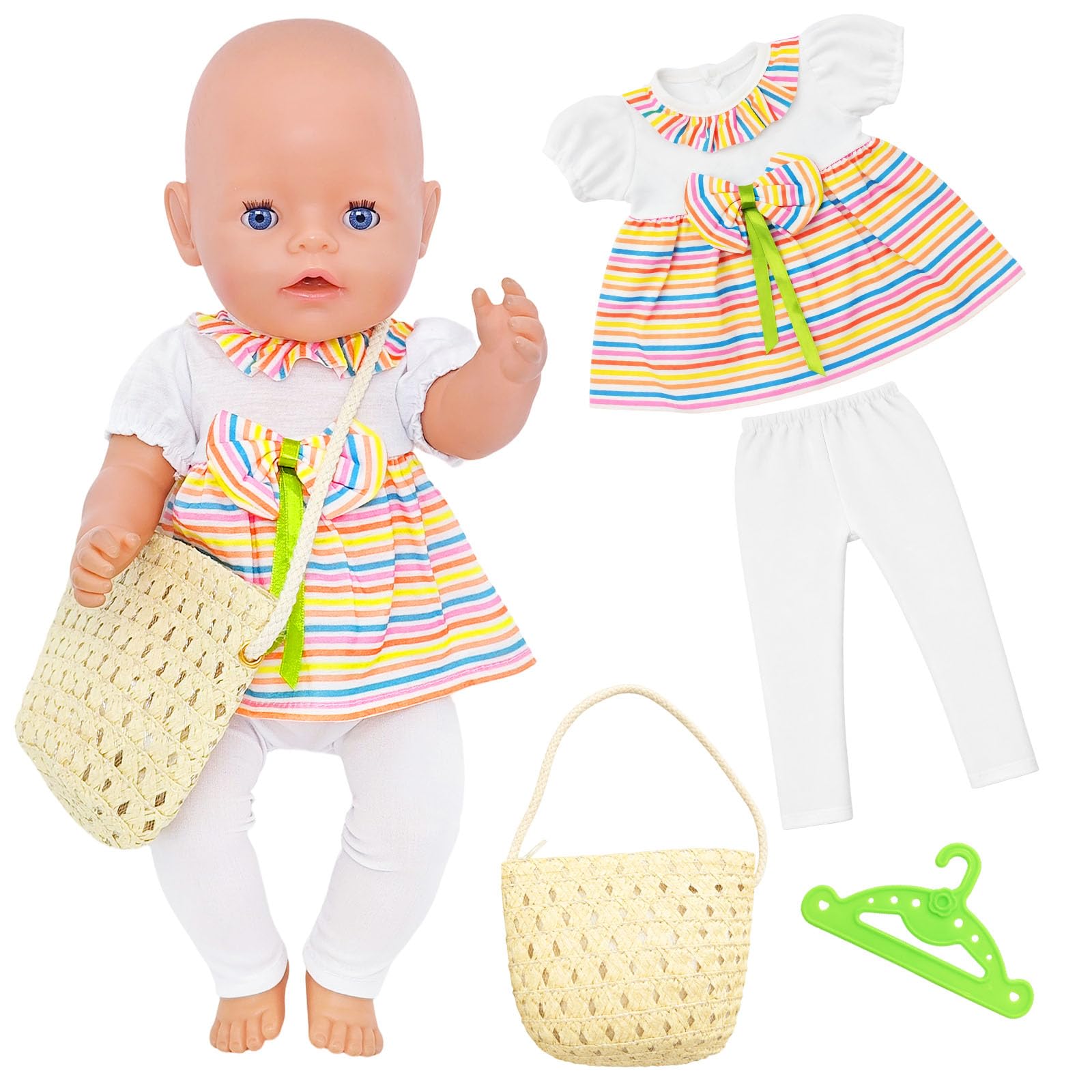 Atomvia Baby Doll Clothes for 35-43 cm Dolls, 4-Piece Outfit Including Top + Trousers + Crossbody bag + Clothes Hanger for 14-18 Inch Dolls (Without Doll)