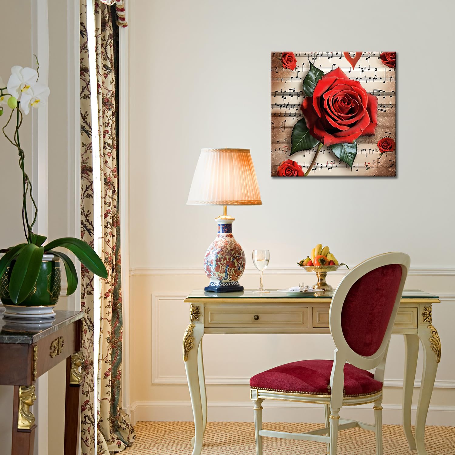 Amazon.com: GLOKAKA Red Rose Wall Art Vintage Music Score and Rose