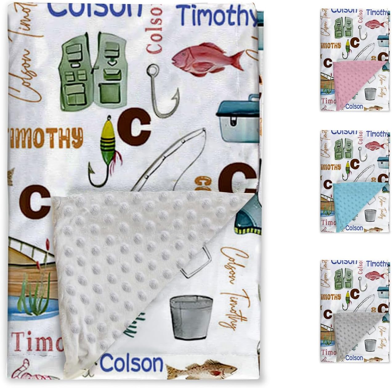 Personalized Baby Blanket - Fishing Angling Theme with Multi-Fonts Names - Custom Soft Plush Double Layer Blankets with Dotted Backing for Boys Girls Gifts Color22