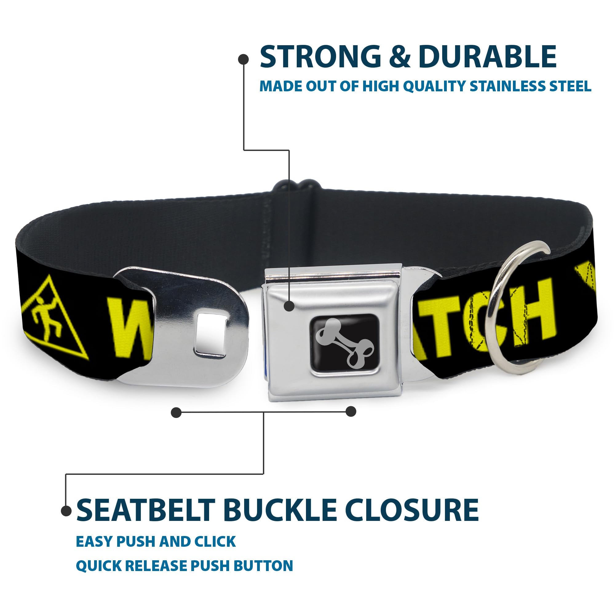 Buckle-Down 33-45 cm Caution Watch Your Dubstep czarno-żółta obroża dla psa, szeroka mała