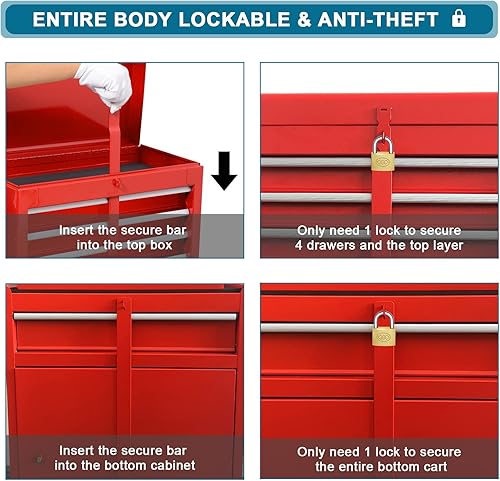 Miniatura 4 de Caja de herramientas con 5 cajones y ruedas, caja de herramientas extraíble mecánica, organizador resistente con sistema de bloqueo, caja de