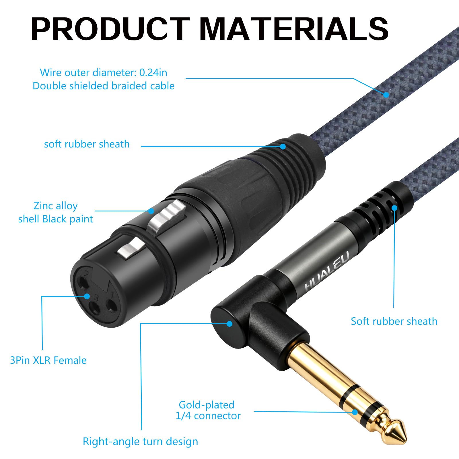 Cavo microfono ad angolo retto da 6,35 mm TRS maschio a 3 pin XLR femmina, 6,35 mm TRS a XLR femmina, confezione da 2