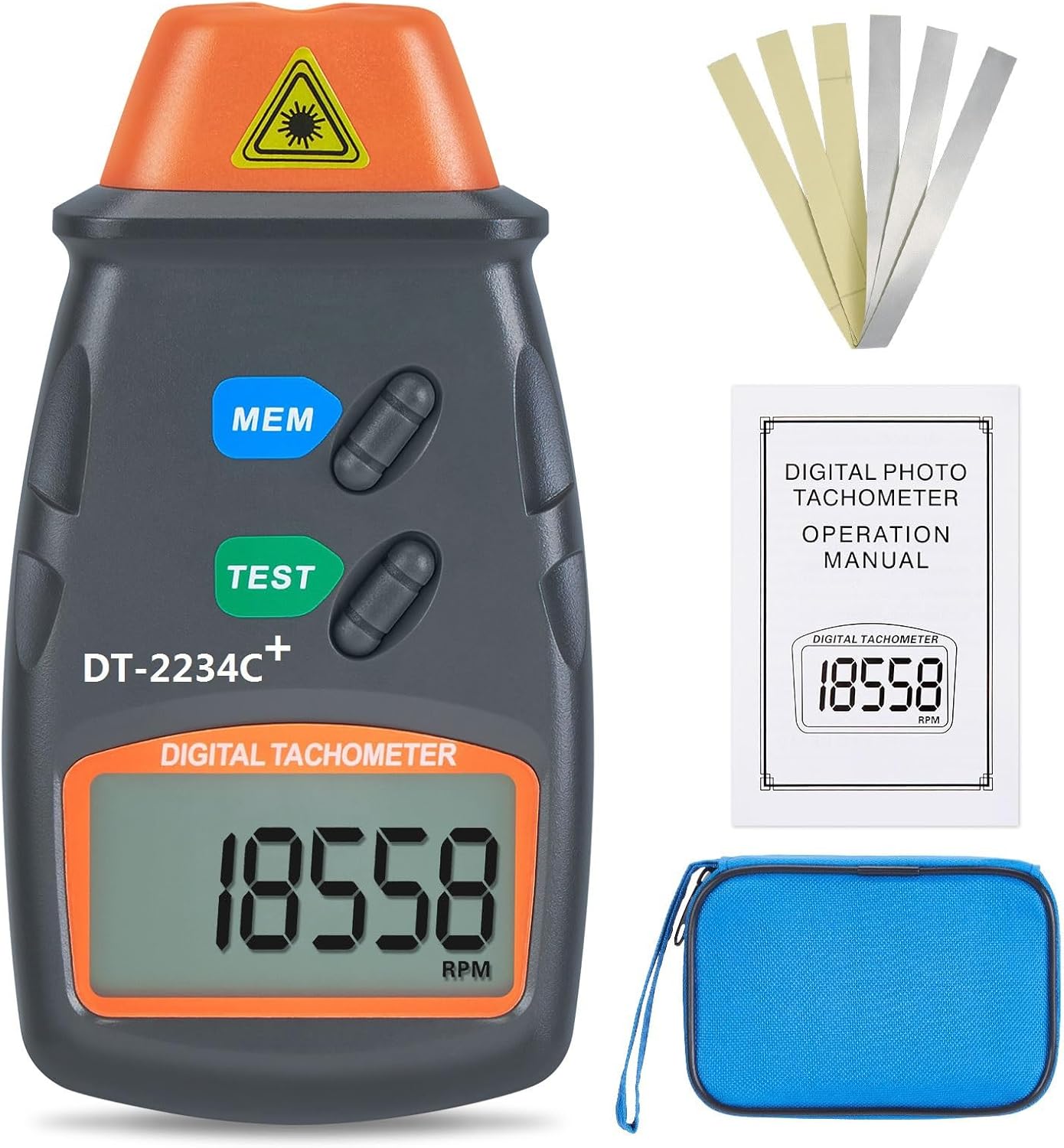 AGPtek® Professional Digital Laser Photo Tachometer Non Contact RPM Tach DT-2234C+