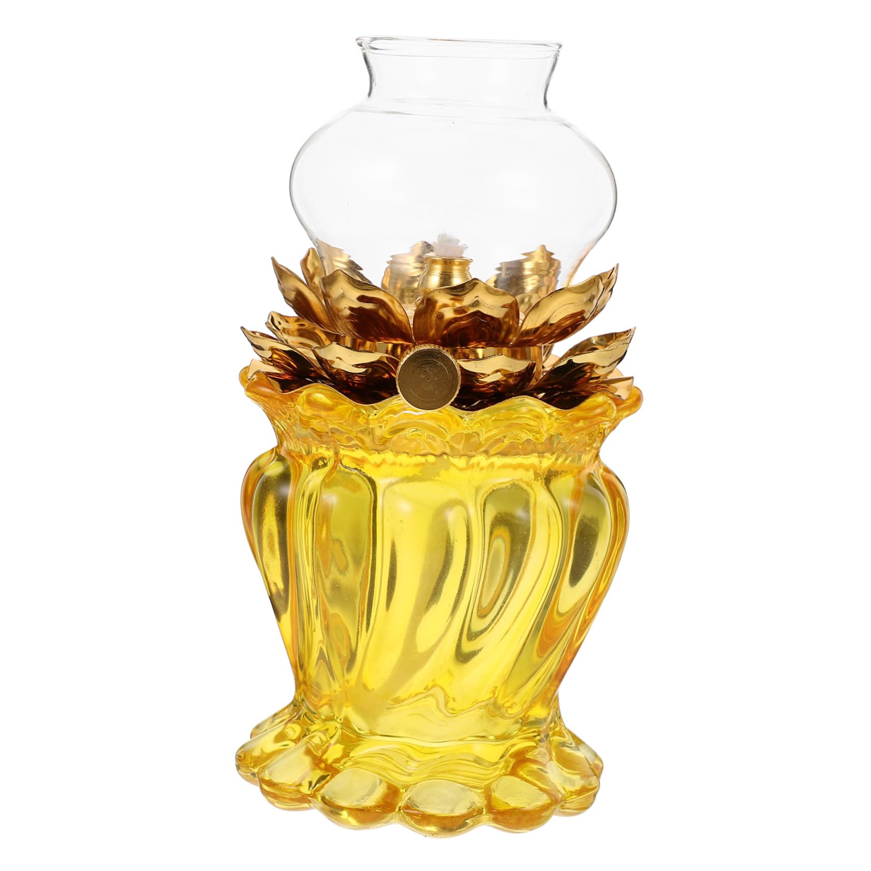 ULTECHNOVO 1Pc Glass Lotus Kerosene Lamp Light for Temple Decor Flower Design for Altar and Indoor Use and Lighting