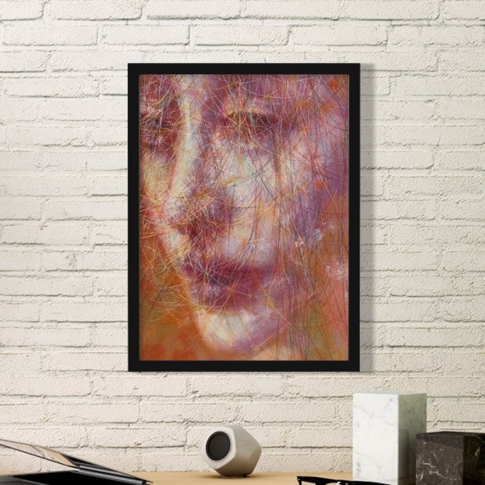 Cadre photo ronde en bois noir cadeau artistique original peinture