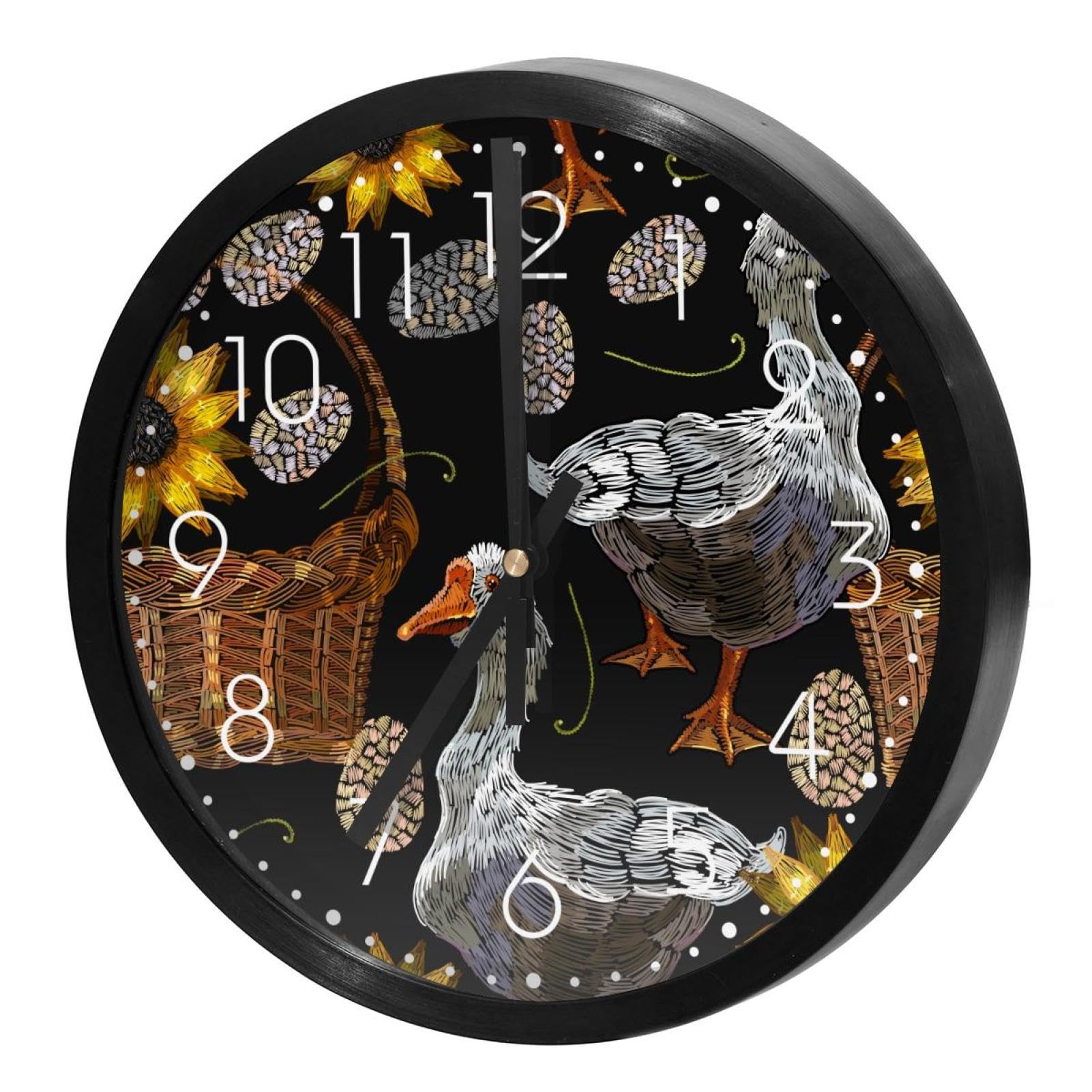 Horloge murale silencieuse à quartz motif oies et tournesols pour cuisine et maison